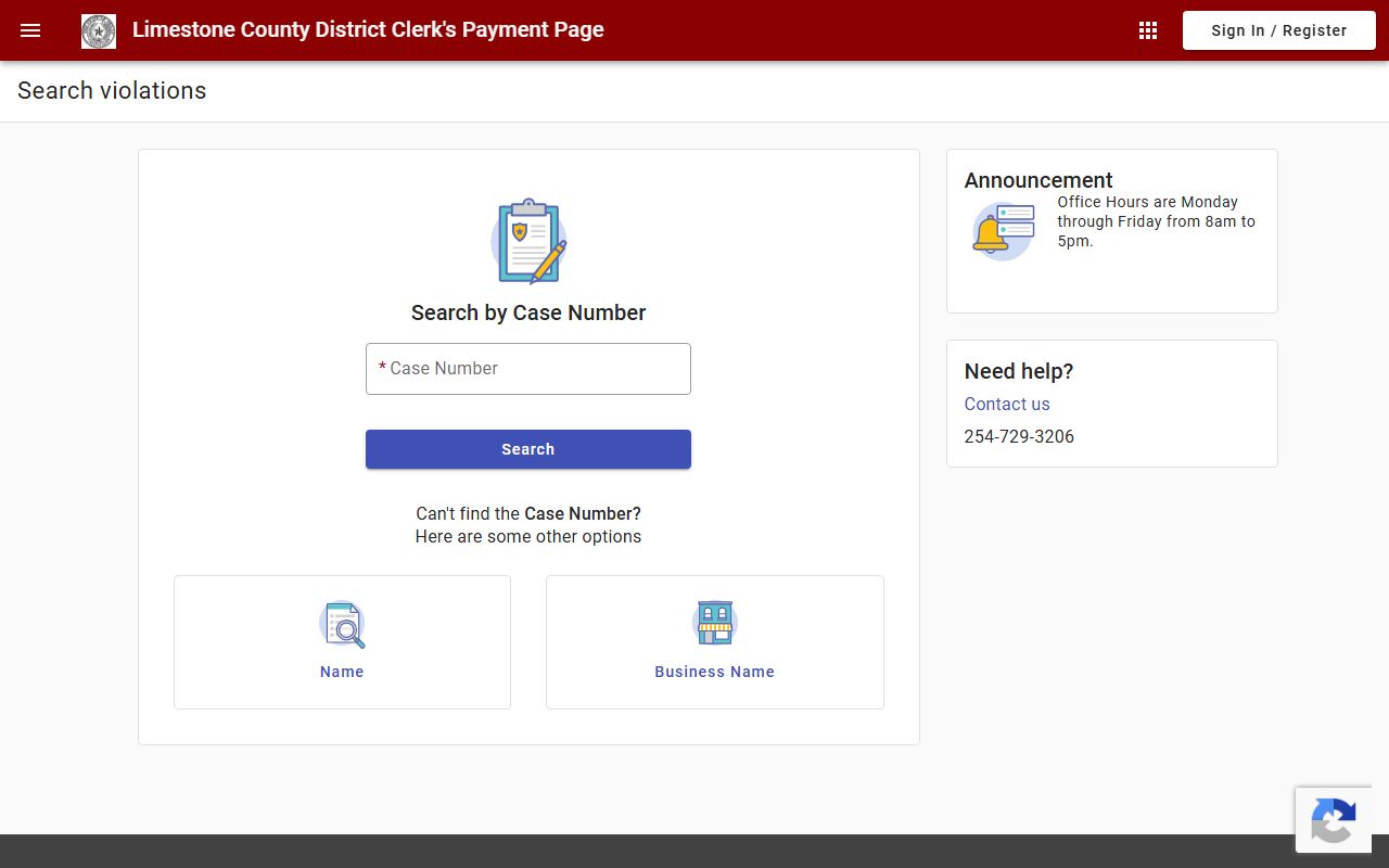 Limestone County court records after arrest District Clerk payment search fields