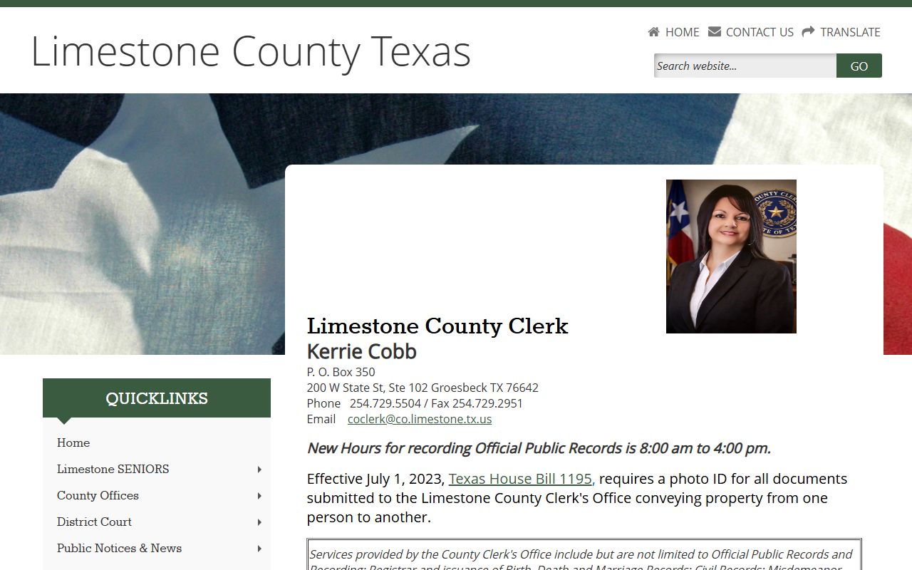 Limestone County court records after arrest County Clerk page
