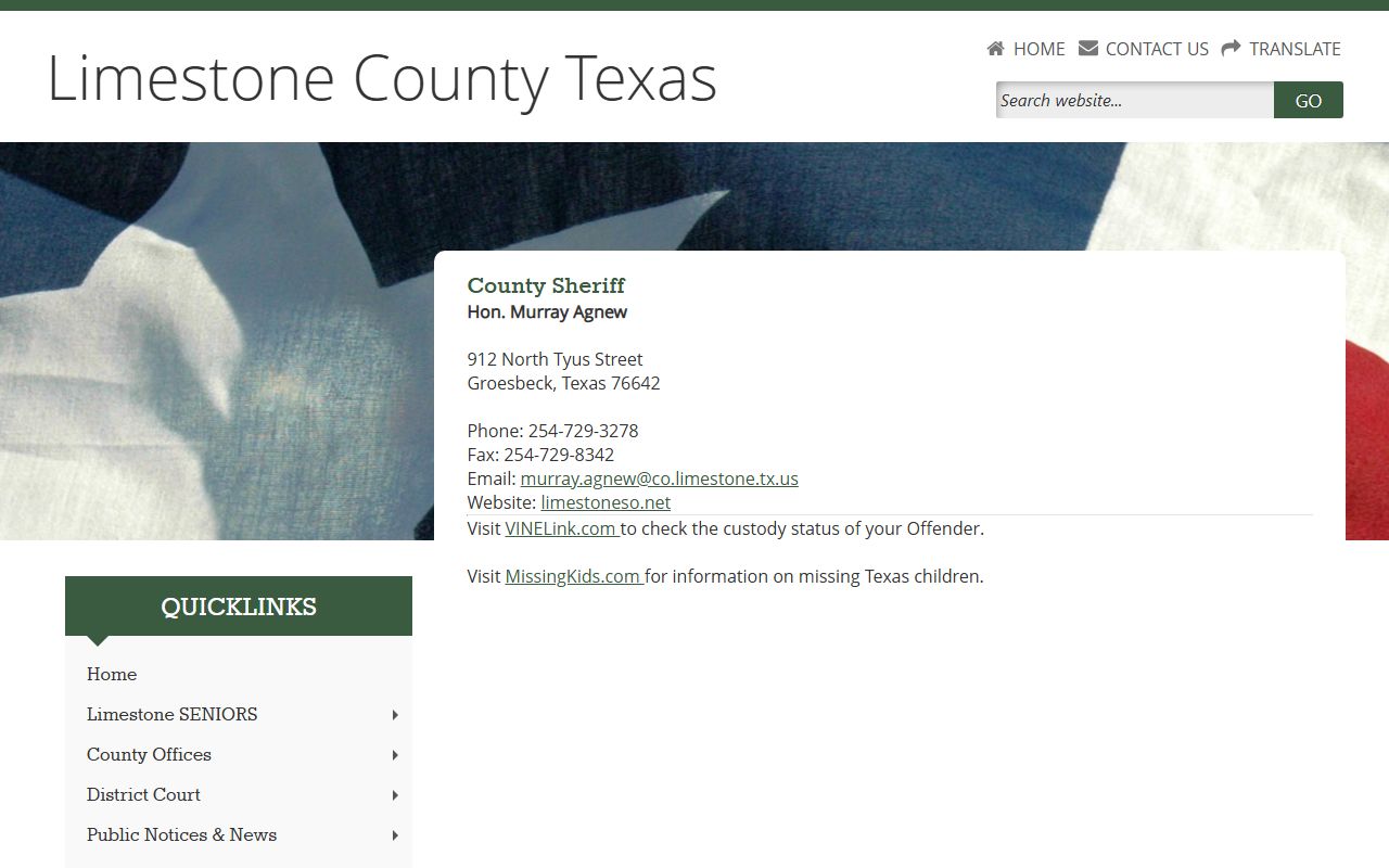 Limestone County inmate search sheriff contact page