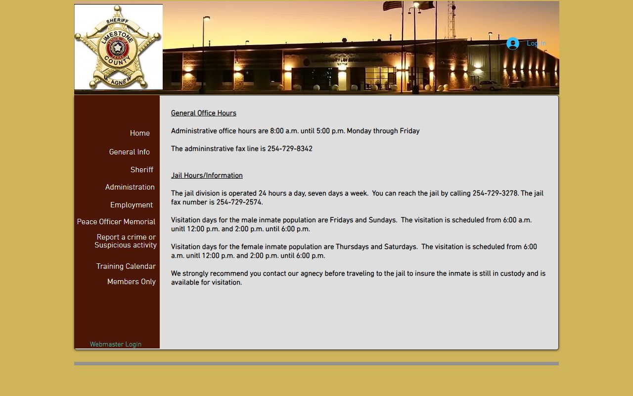 Limestone County Jail general information and inmate visitation details