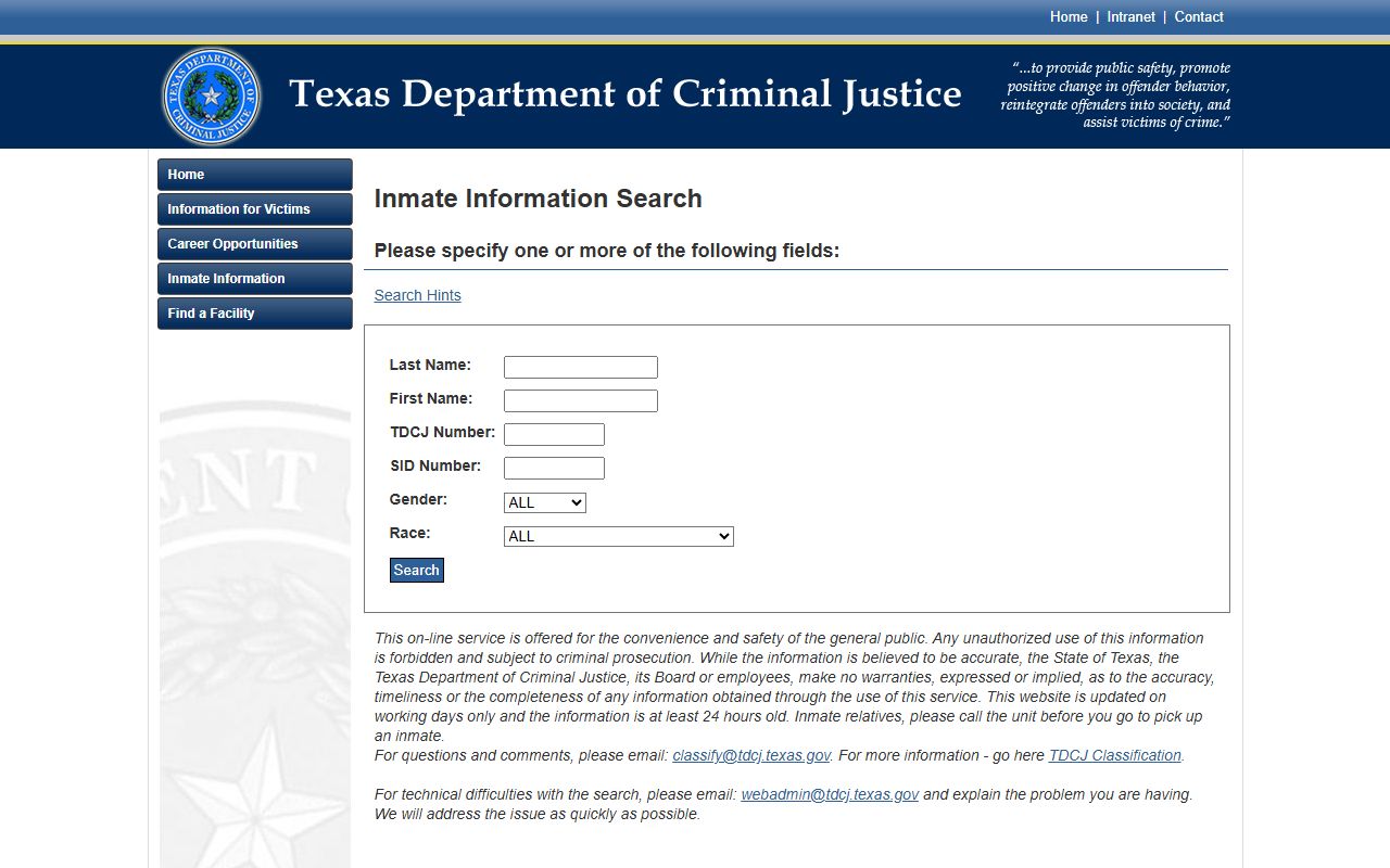 TDCJ inmate search for Limestone County state prisoner lookup after transfer
